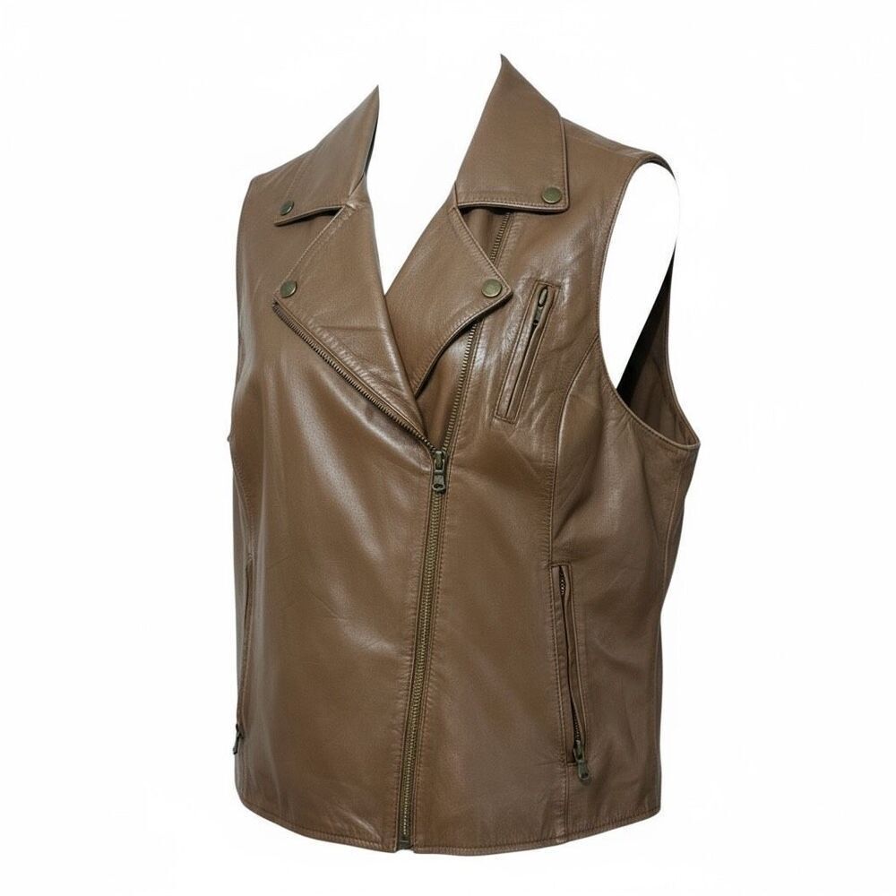Vintage Wilson's Leather Pop Collar Full Zip Up 100% Leather Vest Women's XL